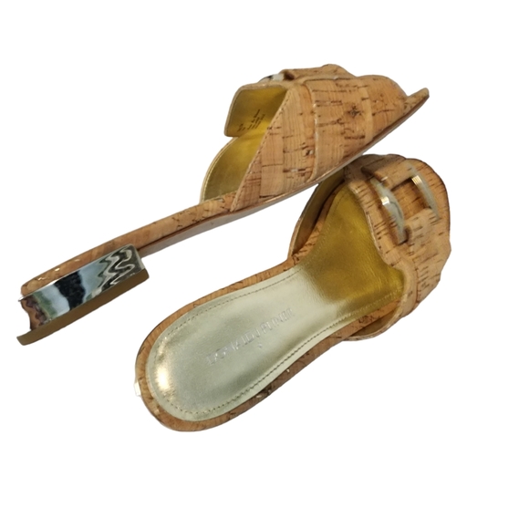 EUC Donald Pliner Falta Cork Leather Buckle Slides Sandals - Picture 8 of 10